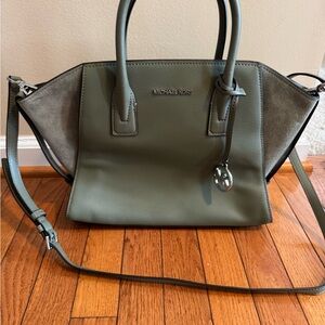 Michael Kors Olive Leather and Suede Satchel